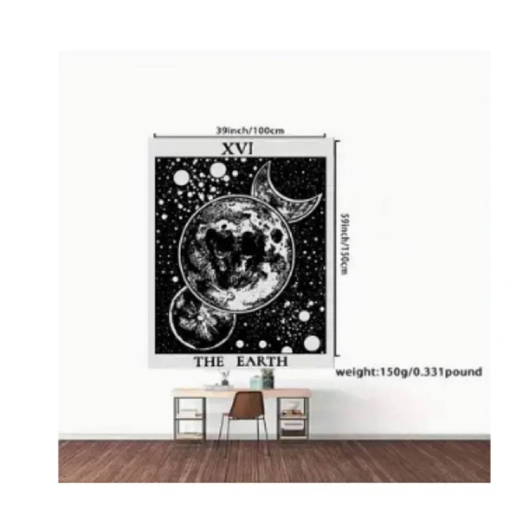 Pair of moon and earth wall hanging tapestries